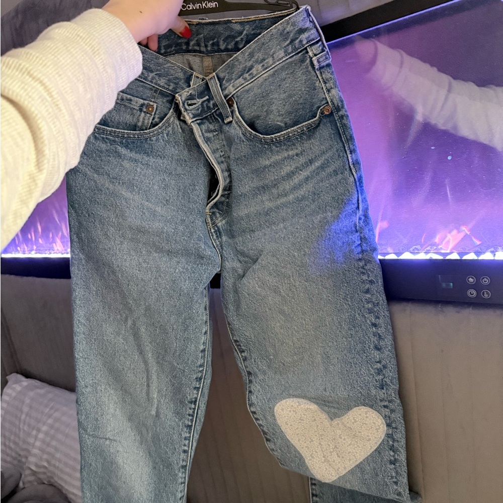 Levi's Blue Boyfriend Jeans with Heart Patch
